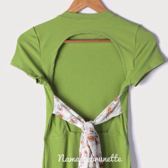 Nwt Lulu's Lime Green Ribbed Tie-Back Bodycon Mini Dress - Picture 14 of 17